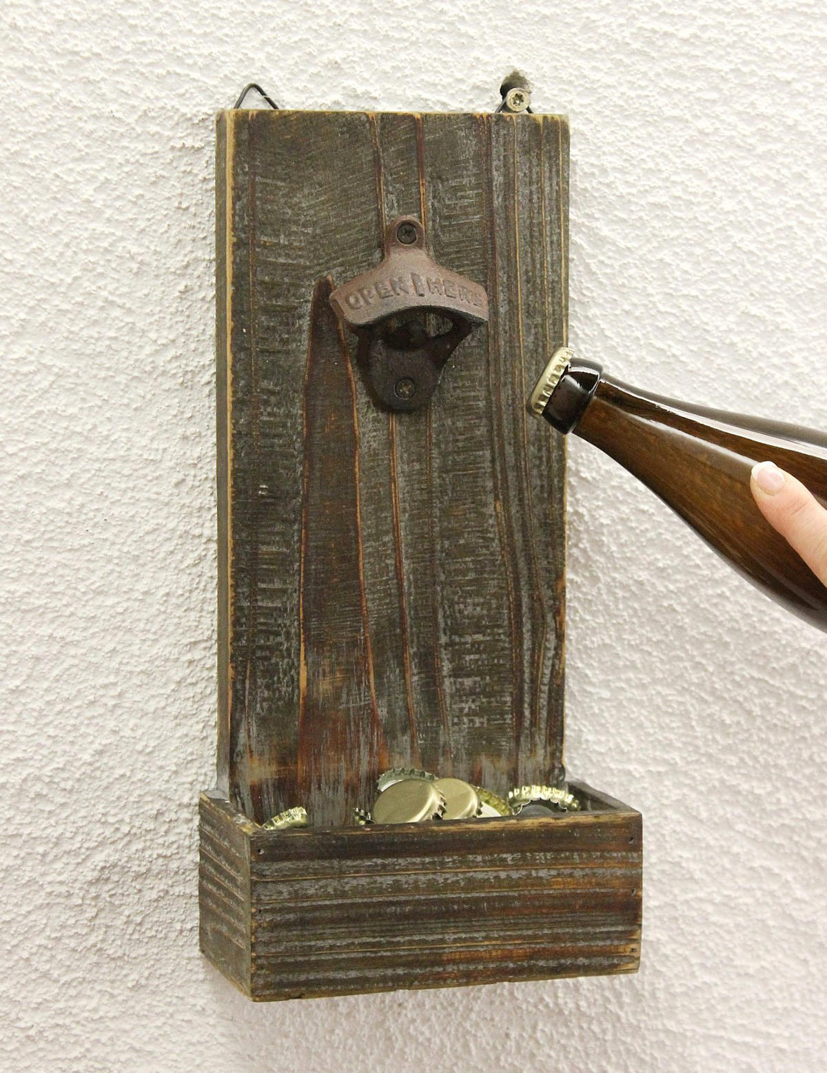 FLASCHENÖFFNER mit Kronkorkenbehälter Bieröffner 32cm - Braun, Holz (8cm) - DanDiBo