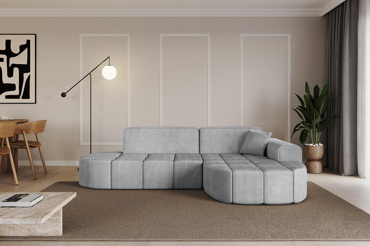 ECKSOFA Ottomane Rechts LIVO-L1 - 252x173x79,5 cm Grau - Grau, Holzwerkstoff/Textil (252/173cm) - ALTDECOR