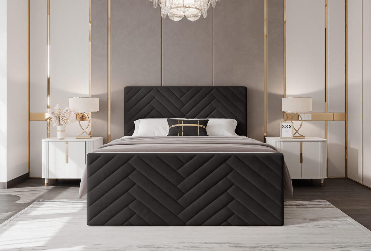BOXBETT NEREA PLUS 200/200 cm mit Matratze und Topper, Schwarz - Schwarz, Holzwerkstoff/Textil (200/200cm) - Idohome