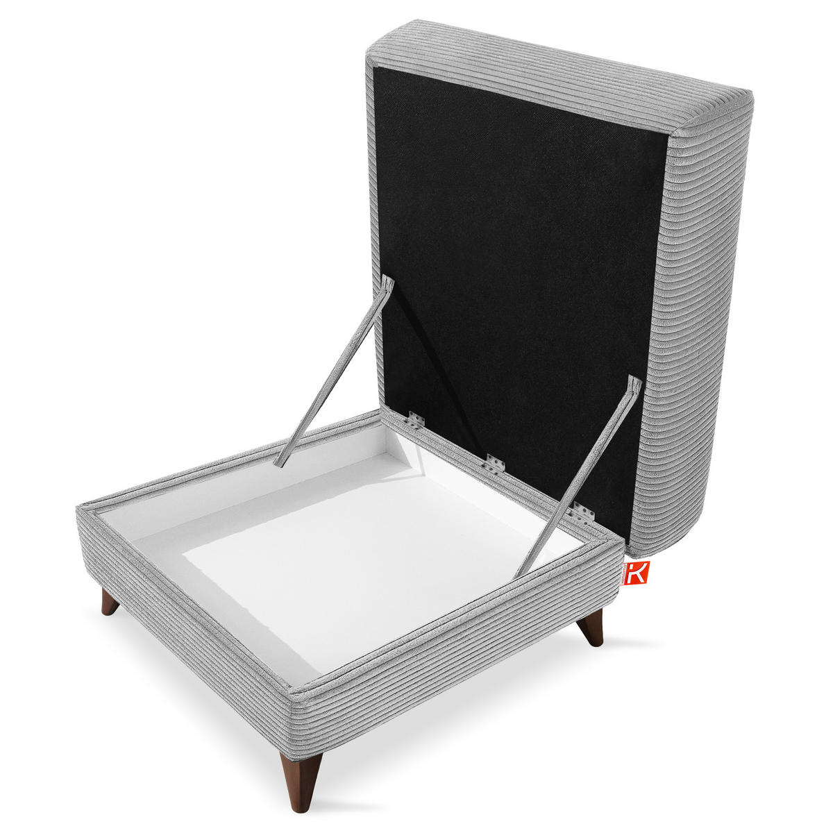 HOCKER GUSTAVO II, Hellgrau - Hellgrau/Braun, Holz/Holzwerkstoff (92/49/92cm) - KONSIMO®