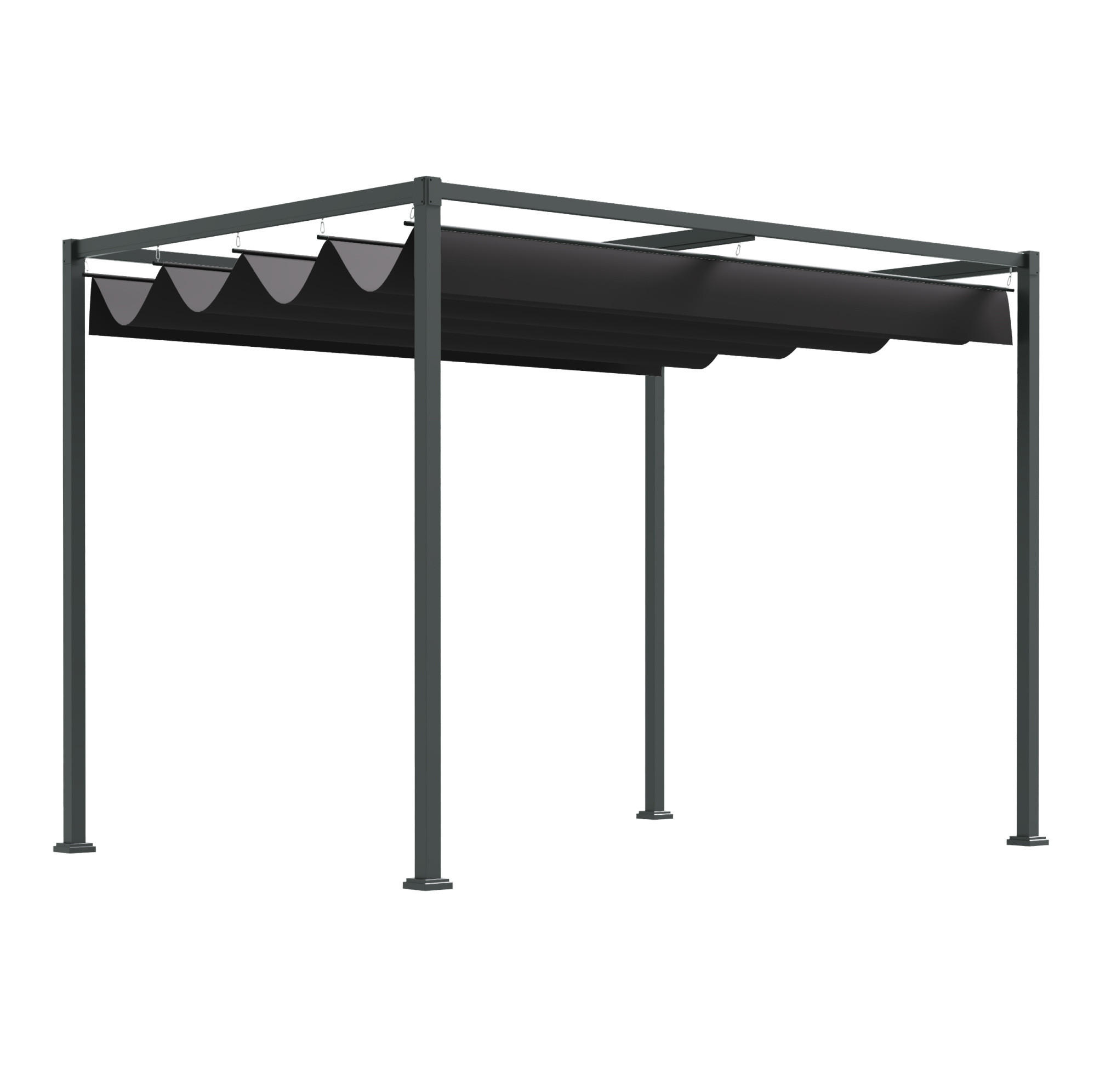 PERGOLA 298/213/221 cm mit verstellbarem Schiebedach und wetterfestem Sonnendach, Schwarz - Schwarz, Metall (298/221/213cm) - Redom