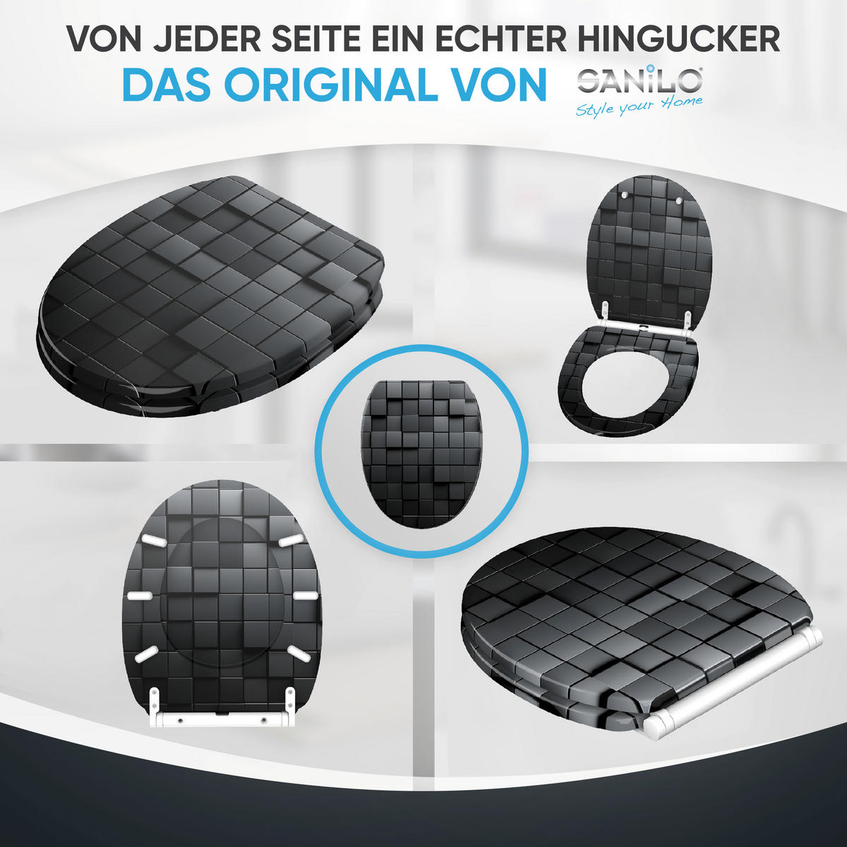 WC-SITZ mit Absenkautomatik & Top Fix Cube - Schwarz, Holzwerkstoff (37.7/5.5/48cm) - Sanilo