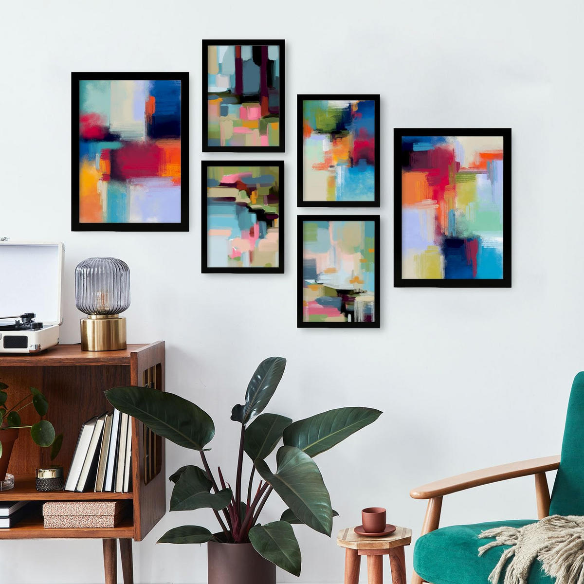 POSTER Set Mit 6 Victorian Shades 1 In Farbenfrohe Abstracts Ästhetische Dekorative Gemälde Für Ihr Wohnzimmer Zuhause A3 & A4 Schwarzer Rahmen - Schwarz, Papier (29/3cm) - Nacnic