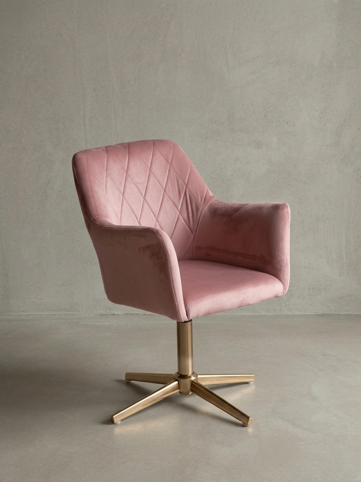 DREHSTUHL Samt mit Armlehnen Eisengestell 360° Funktion, Rosa 97x55x55 cm - Pink/Goldfarben, Textil/Metall (97/55/55cm) - KADIMA DESIGN