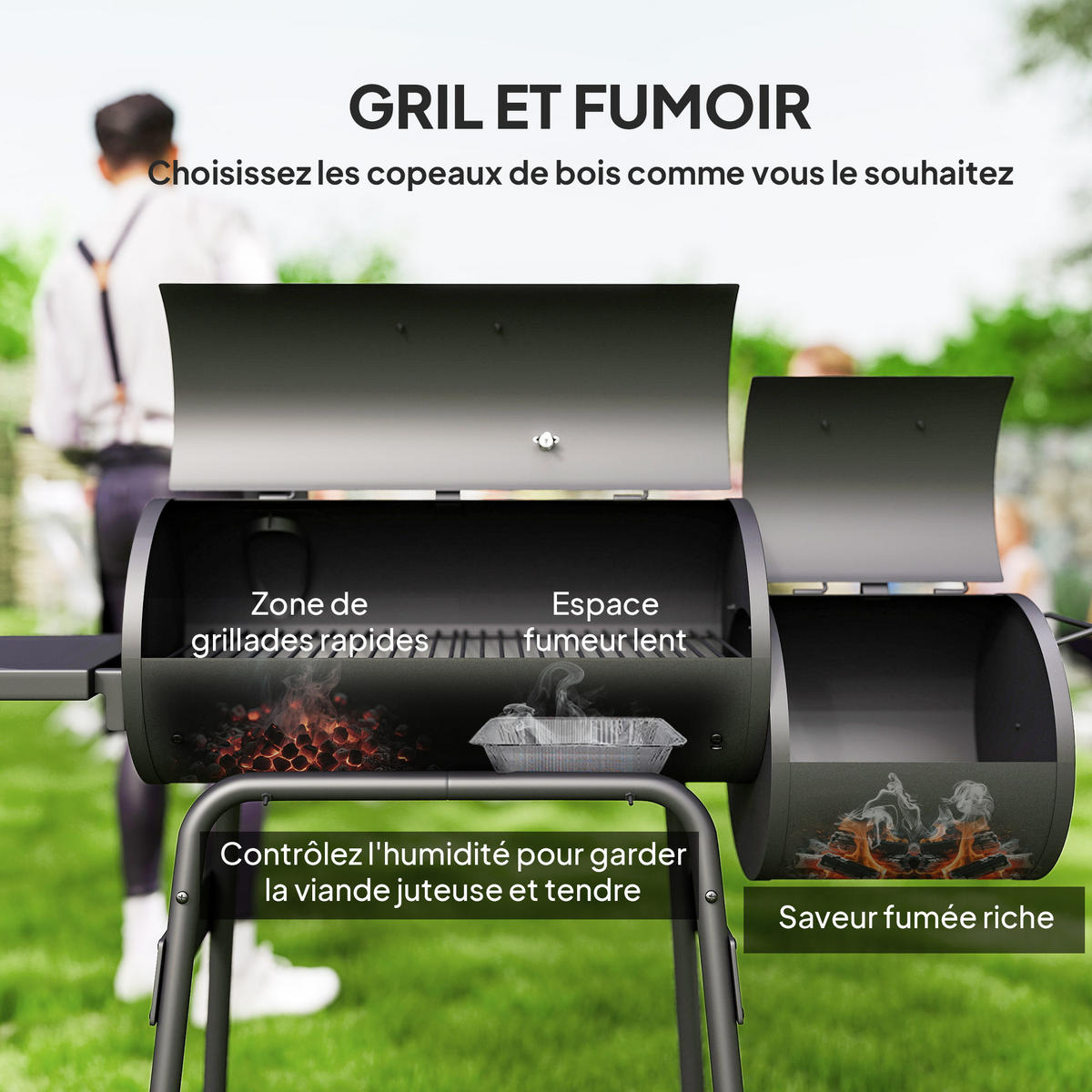 HOLZKOHLEGRILL DE-18258 Schwarz - Schwarz, Metall (53/108/124cm) - ComfortXL