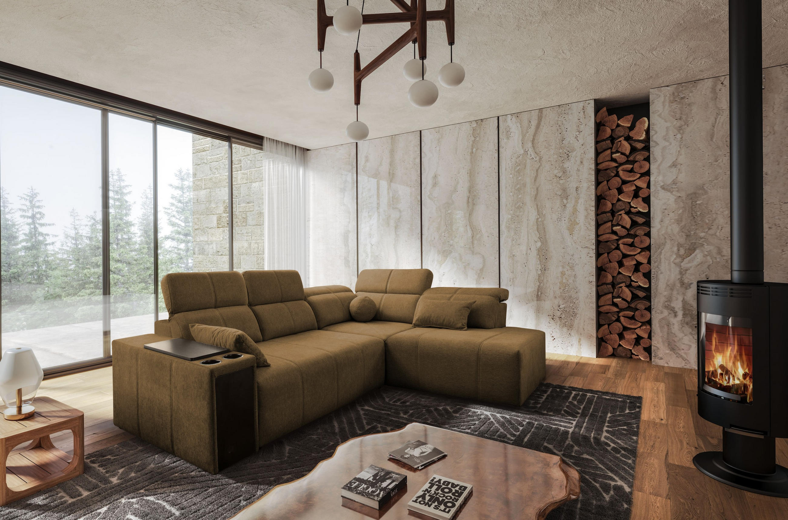 ECKSOFA Mindy VII mit Schlaffunktion und verstellbarer Rückenlehne, Stoff Verita Braun Rechts - Braun, Holz/Textil (288/230cm) - Kaiser Möbel