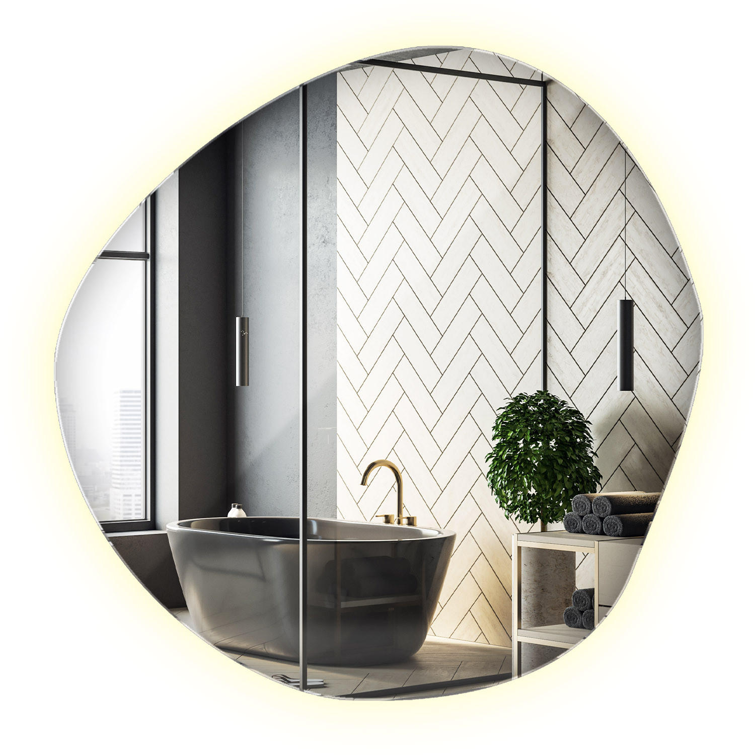 LED-SPIEGEL 57,5 x 58 cm Organisch Neutralweiß 4000K - Hellblau, Glas (57.5/58/0.4cm) - Wallfluent