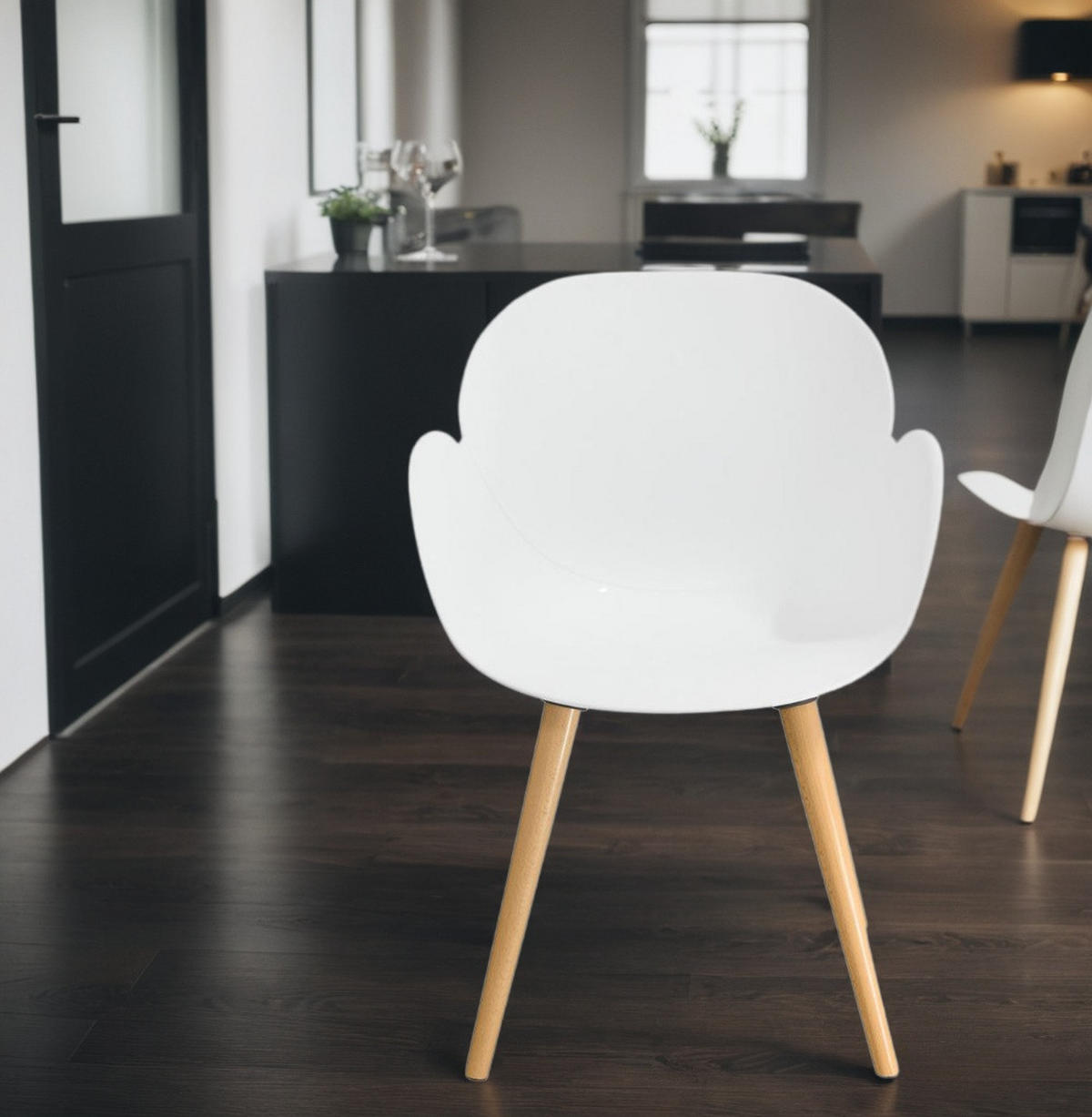 KÜCHENSTUHL Polypropylen Sitzschale mit Holzgestell Skandinavisch, Weiß 59,5x59x84,5 cm - Beige/Weiß, Kunststoff/Buchenholz (59/85/60cm) - KADIMA DESIGN