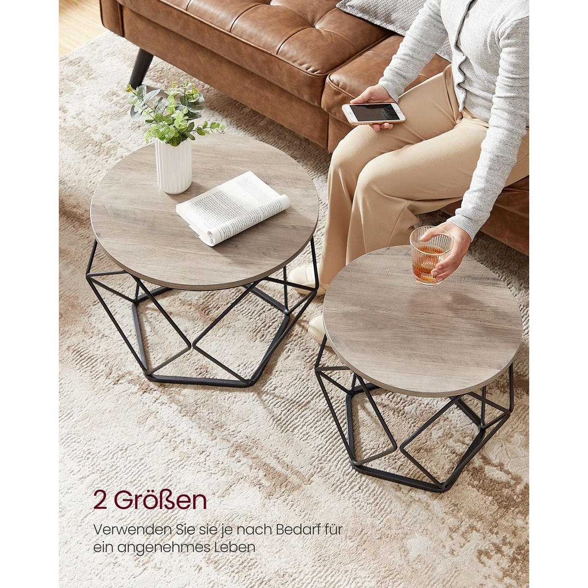 COUCHTISCH VICTORIA 2ER-SET - Schwarz, Holzwerkstoff (50/50/40cm) - Hansiro