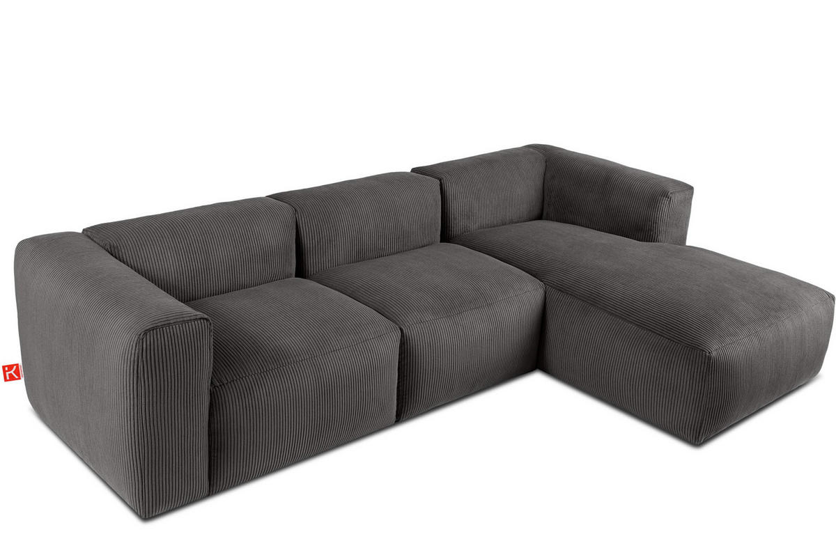 ECKMODULSOFA-RECHTS BUFFO mit extrem weicher und bequemer Sitzfläche, Kordstoff, grau - Grau, Textil (297/180cm) - KONSIMO®