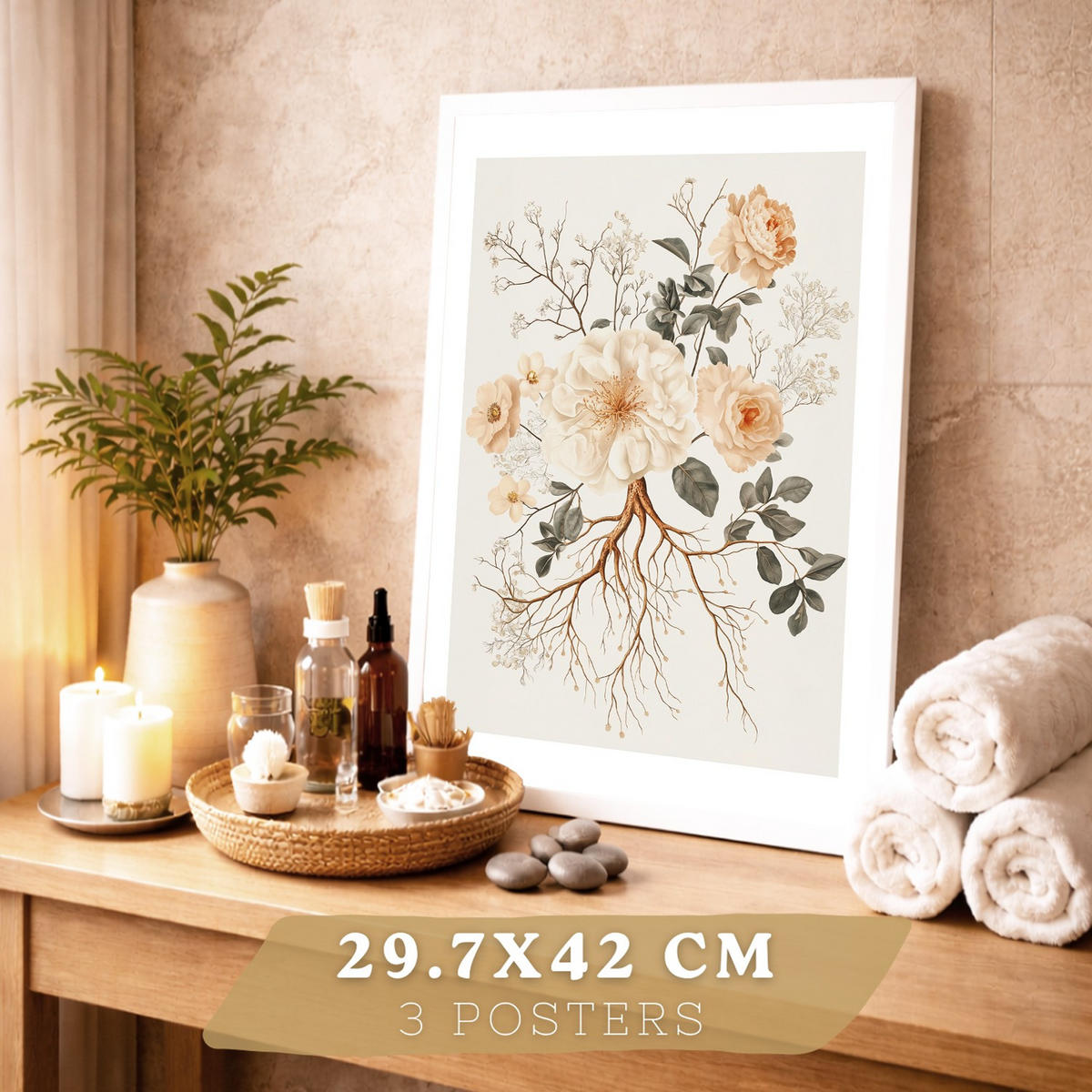 POSTER Set aus 3 Neuronale Anatomie Drucke und Wandbilder mit Neuronen Synapsen und Gehirn Minimalistischer Floraler Stil Größe Weißer Rahmen A3 - Weiß, Papier (29.7/42/3cm) - Nacnic