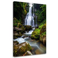 LEINWANDBILD Landschaft Wasserfall Berge Natur 70x100cm - Grün, Textil (70/100cm) - Feeby