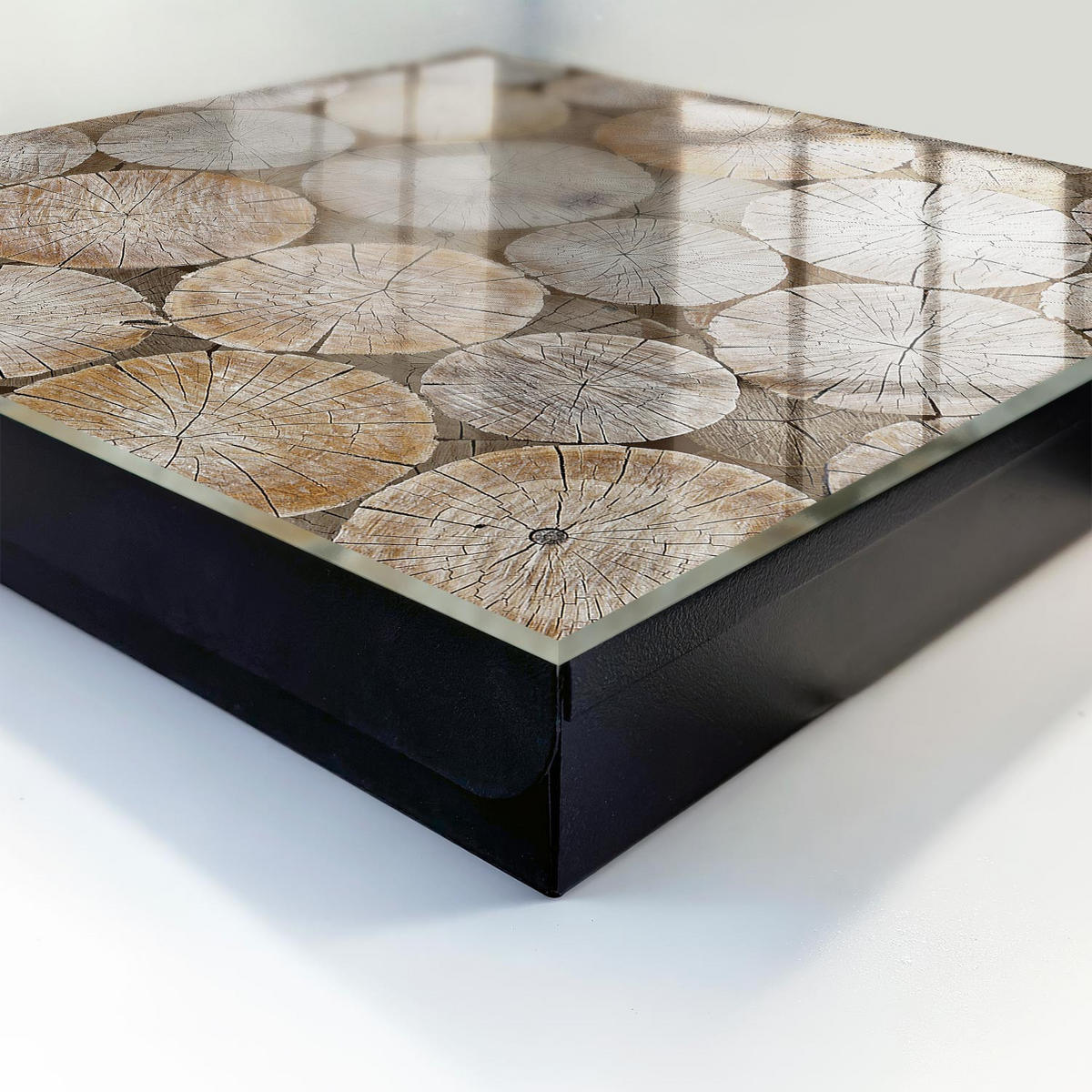 SCHLÜSSELBOX Schwarz 30x30 cm- Türöffnung nach rechts - Holzkreise - Beige, Metall (30/30/5cm) - TULUP