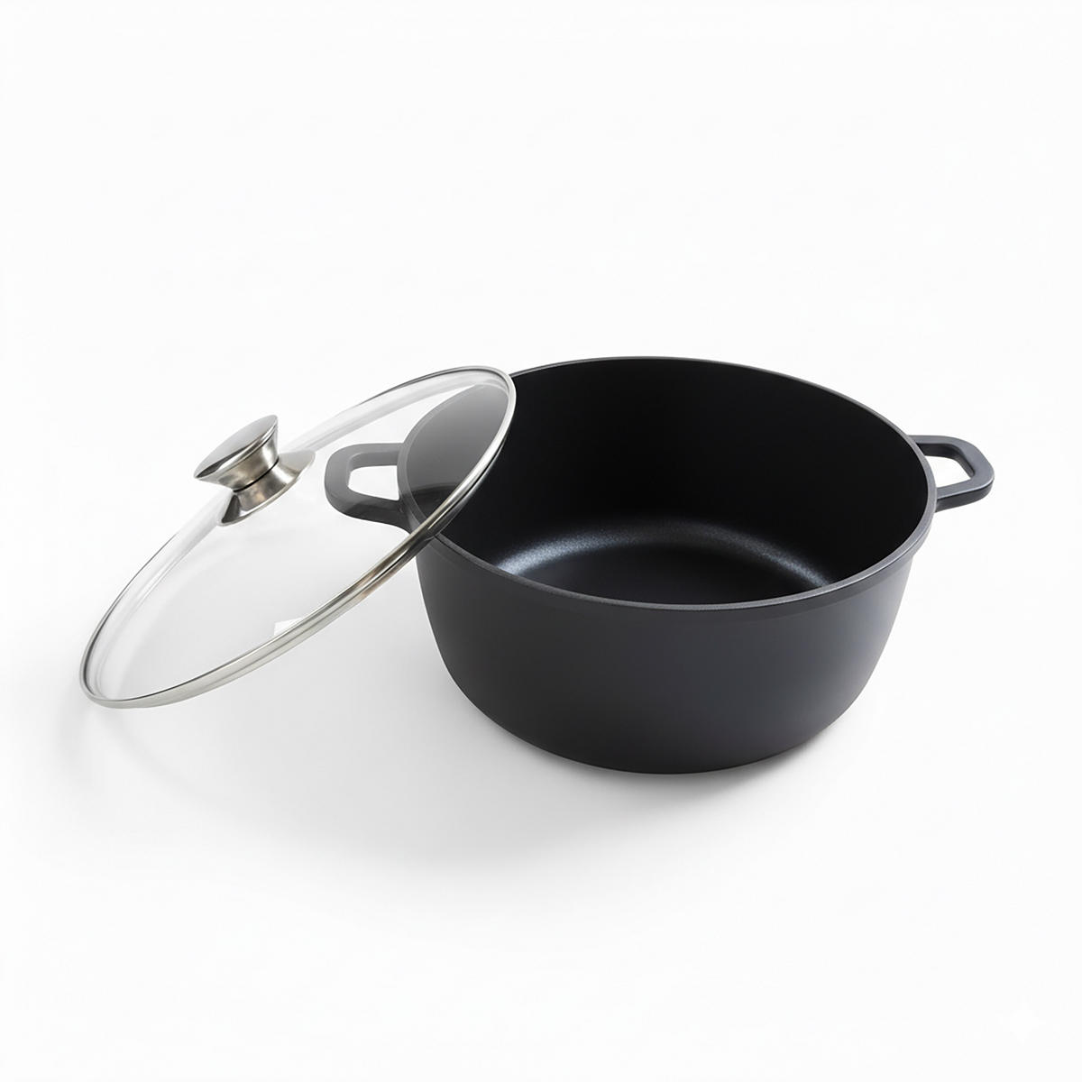 OALĂ Negru Argintiu aluminiu turnat capac din sticlă Ø 28 cm - negru, sticlă/metal (28/28/12.5cm) - Relaxdays