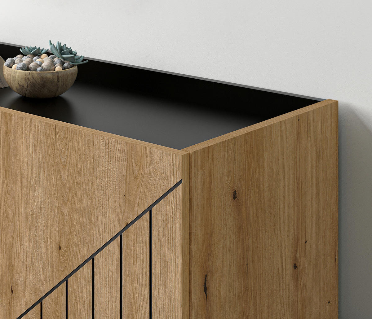 SIDEBOARD Evoke Eiche, Kommode 120 x 81 cm mit Soft-Close - Eichefarben/Schwarz, Holzwerkstoff/Metall (120/81/40cm) - Inn.Furn