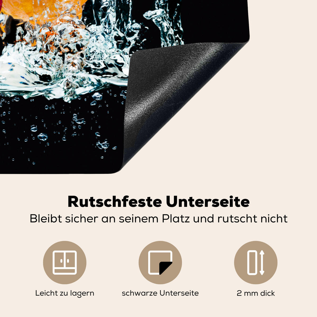 HERDABDECKPLATTE Wasser - Obst - Orange - Erdbeere - Kirsche - Schwarz 65x52 cm - Orange, Kunststoff (65/0.2/52cm) - MuchoWow