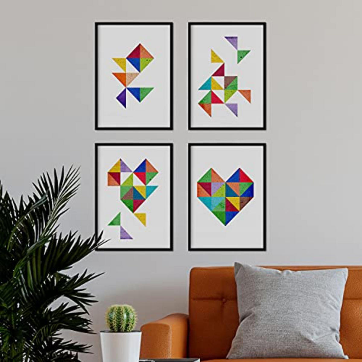 POSTER Set mit 4 bunten Herzen A4 Schwarzer Rahmen - Schwarz, Papier (29.7/3cm) - Nacnic