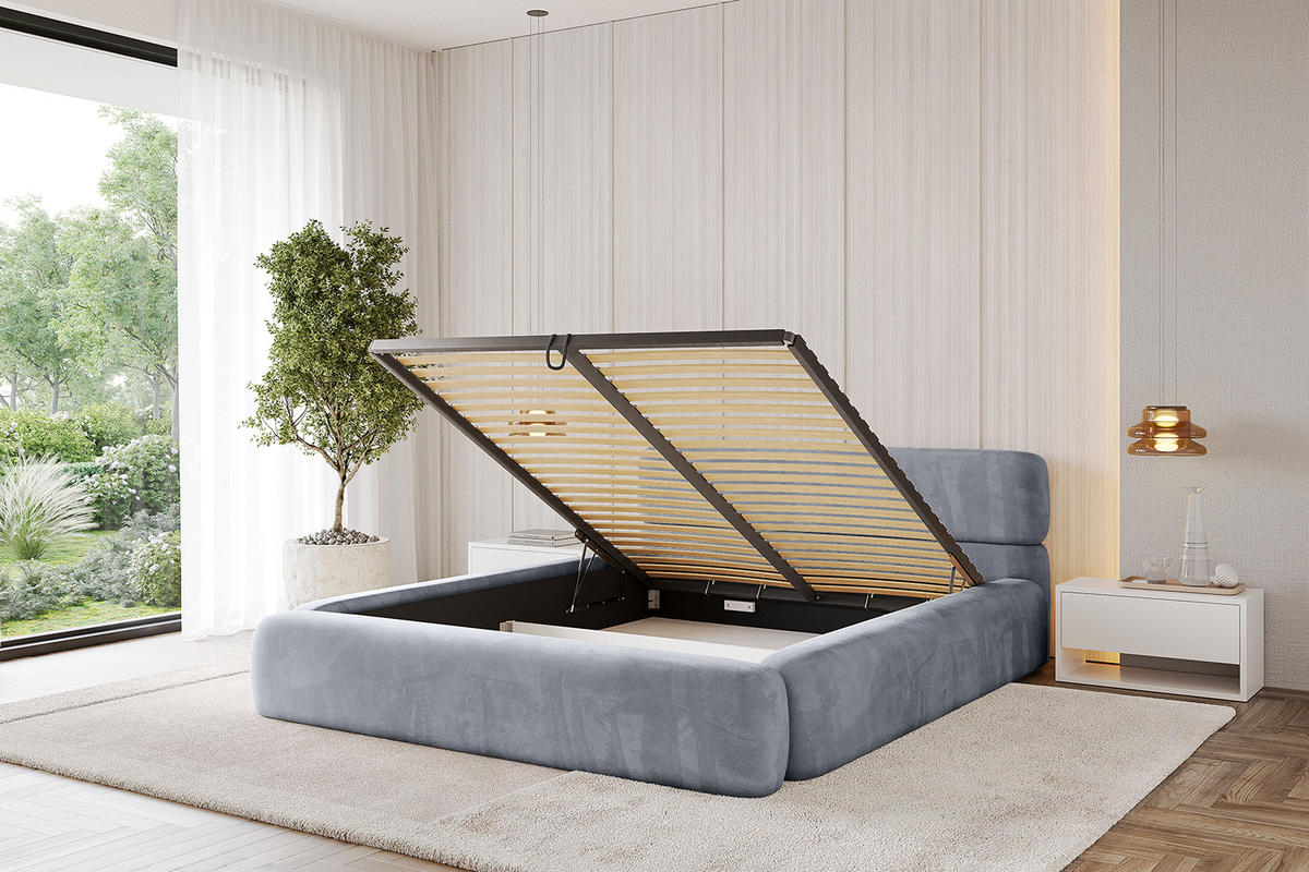 POLSTERBETT mit Bettkasten und Lattenrost, Boxbett ohne Matratze - ENORA-V1 180x200 Grau - Grau, Holzwerkstoff/Textil (180/200cm) - ALTDECOR