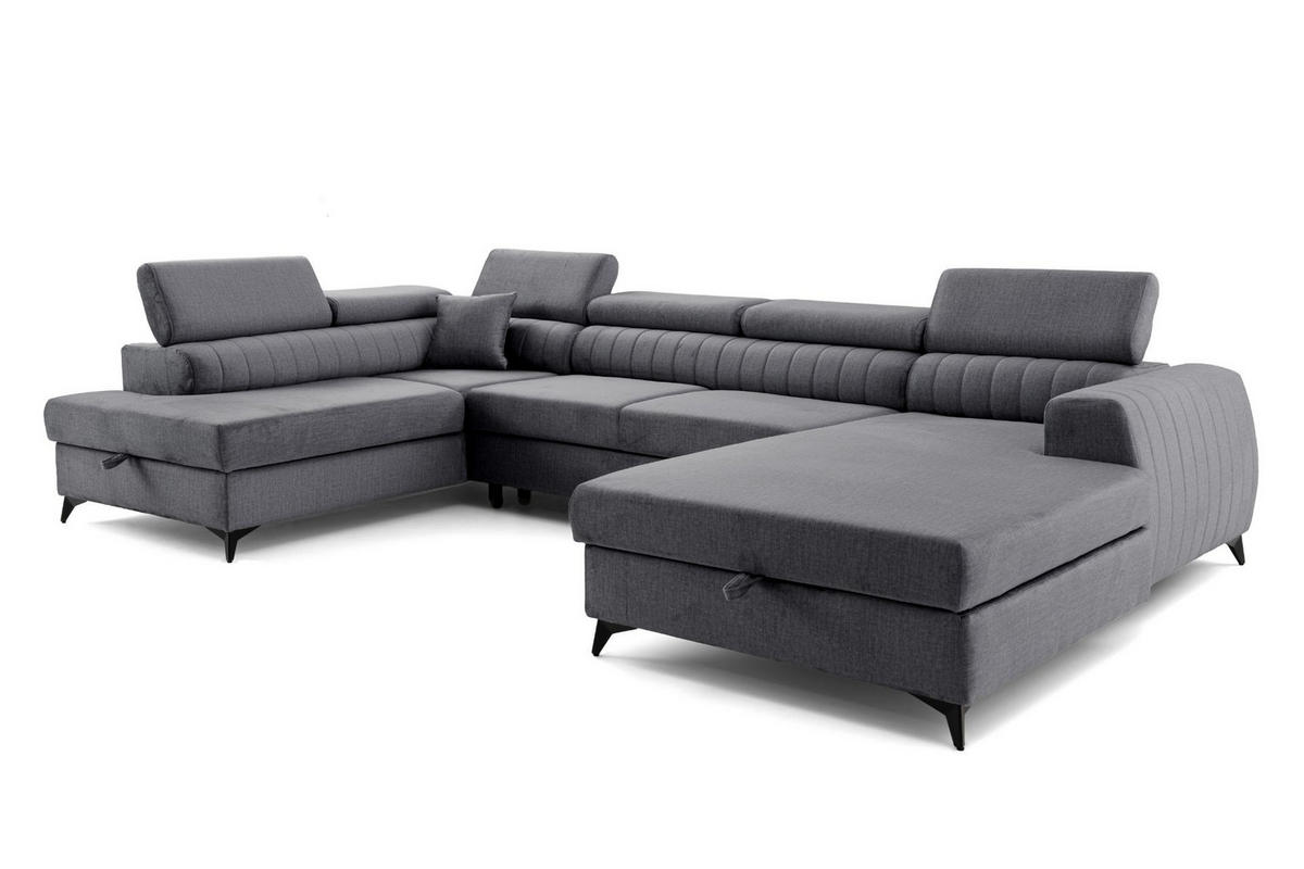 ECKSOFA U-Form PIERO U Links mit Schlaffunktion 125x260 Velours Dunkelgrau - Dunkelgrau/Schwarz, Holz/Textil (350/90/203cm) - Muffo