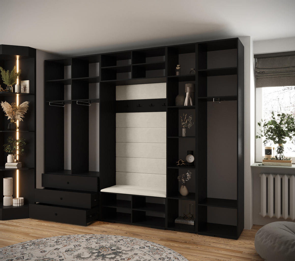 GARDEROBEN-SET 236,7/290/47 - Schwarz/Braun, Holz/Kunststoff (290/236.7/47cm) - Abiks Möbel