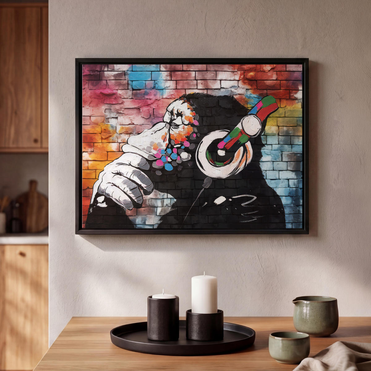 LEINWAND Bilder mit Rahmen - Affe - Graffiti - Musik - 40x30 - Multicolor, Textil (40/30cm) - MuchoWow