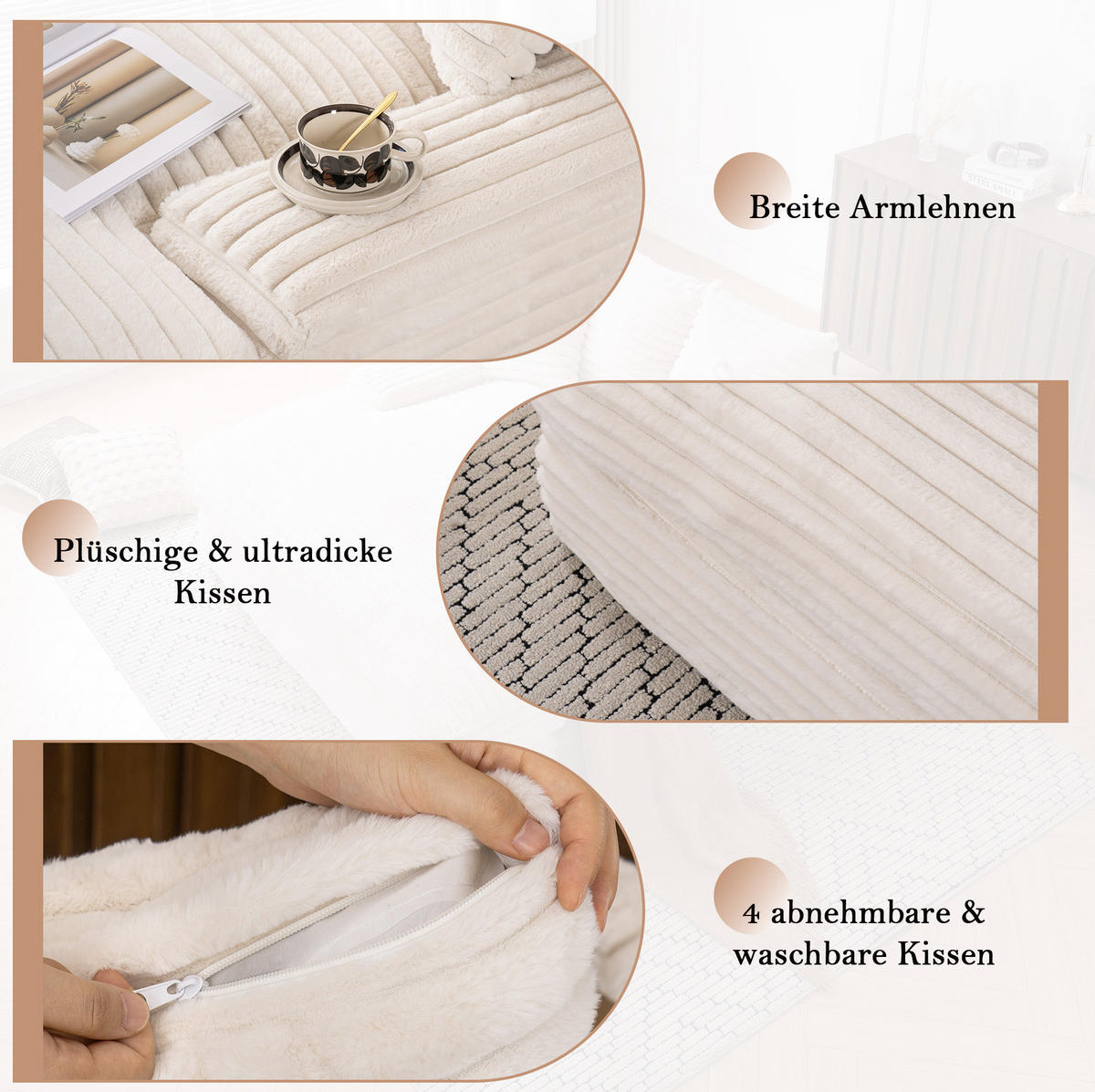 SCHLAFSOFA 137/175 cm in Beige – ohne Montage, mit Cordbezug und 4 Kissen - Beige, Textil (137/63/175cm) - BEAOK