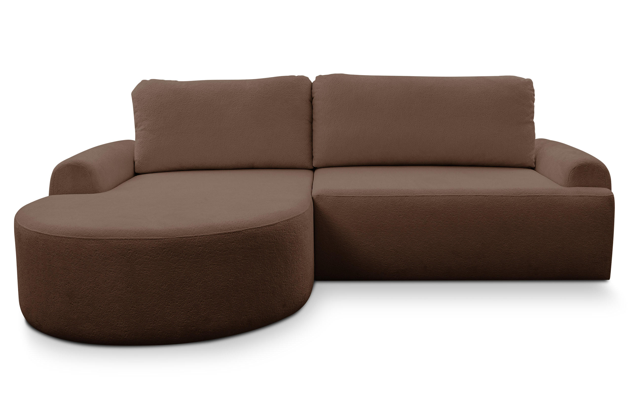 ECKSOFA Dream in L-Form mit Schlaffunktion und Bettkasten, Farbe: Dunkelbraun, Bouclé-Stoff, Ottomane Links - Dunkelbraun, Textil (136/260cm) - VENASI MÖBEL