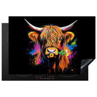 HERDABDECKPLATTE Schottischer Highlander - Graffiti - Bunt - Blume - Tiere Induktionsmatte 77x51 cm - Multicolor, Kunststoff (77/51/0.2cm) - MuchoWow