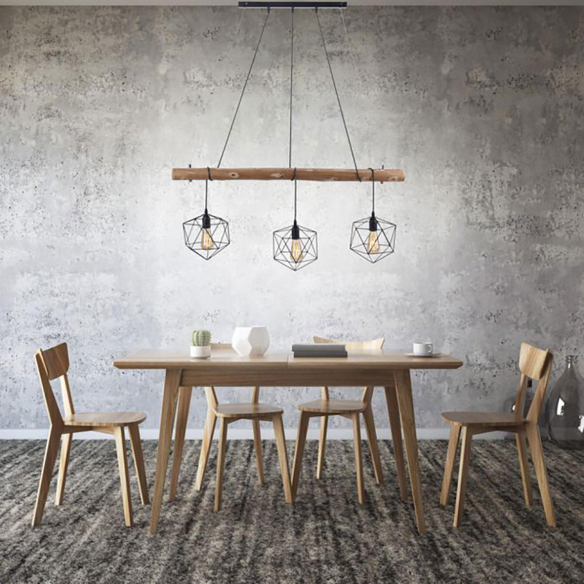 METALL HÄNGELEUCHTE Braun Gitteroptik Holz 3 Flammig - Braun, Holz (100/20/120cm)