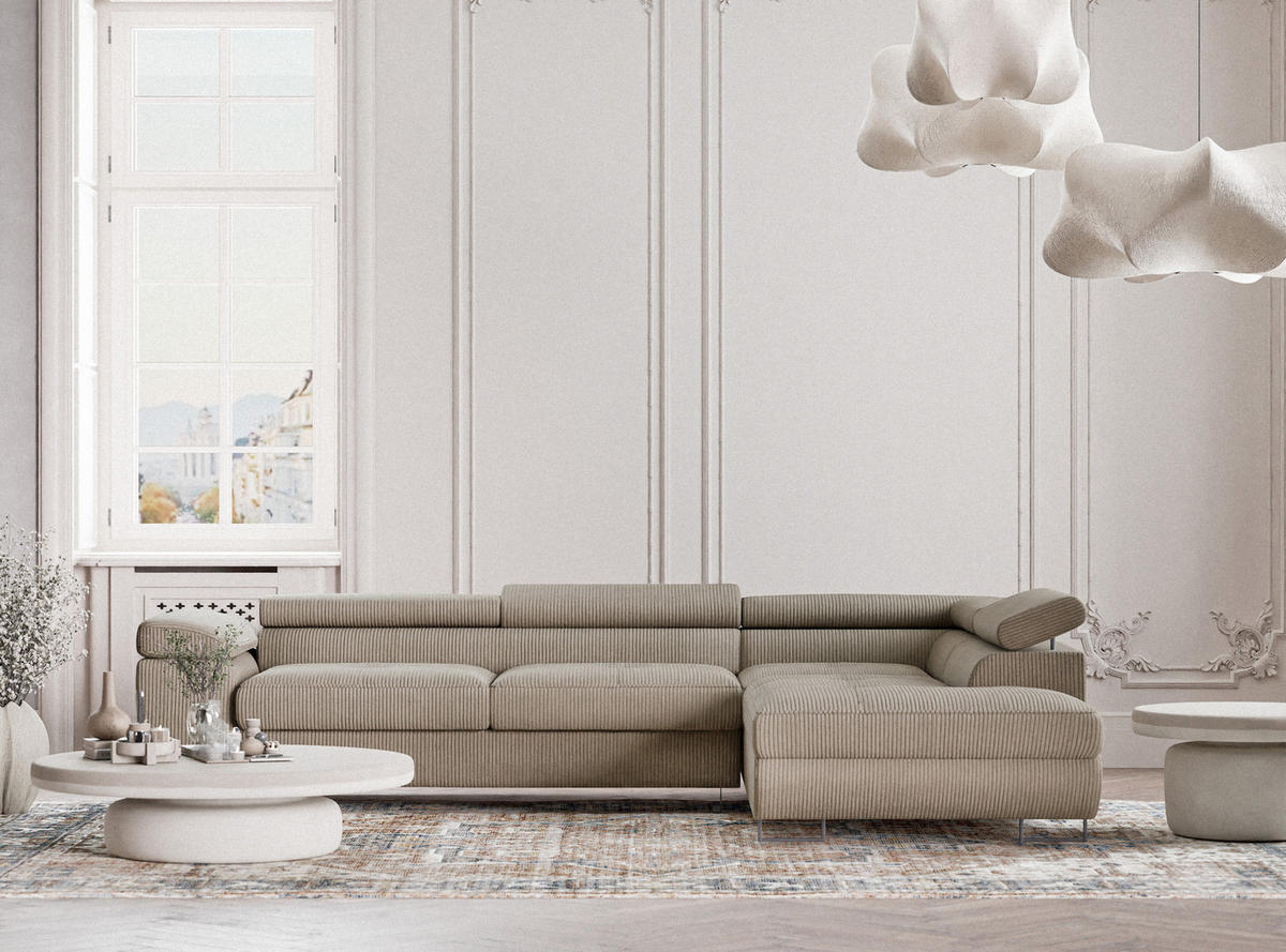 ECKSOFA MIT SCHLAFFUNKTION Concord Dunkelbeige Samtstoff - Beige/Schwarz, Holz/Holzwerkstoff (277/203cm) - Maison de Reve