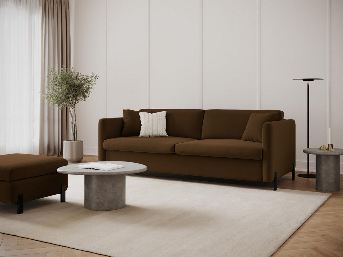 AUSKLAPPBARES-SOFA Gloria aus Samt Schokolade 3 Sitzplätze - Dunkelbraun, Textil (102/80/202cm) - Micadoni