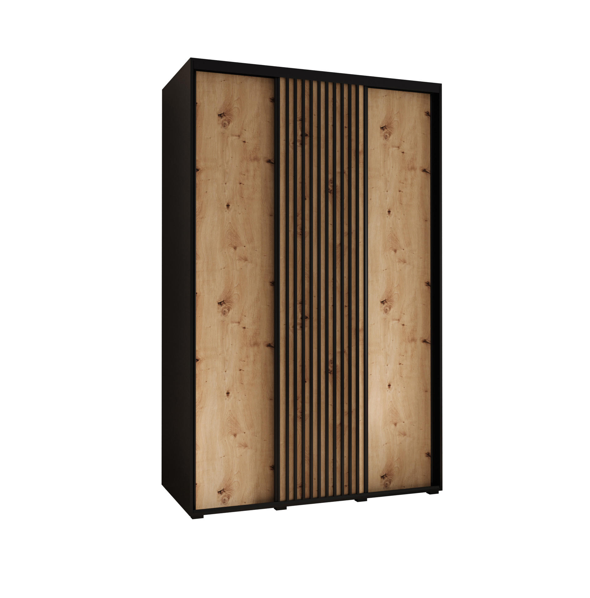 Abiks Möbel Schwebetürenschrank Schwarz, Eiche Artisan, Schwarz 150x235x60 cm