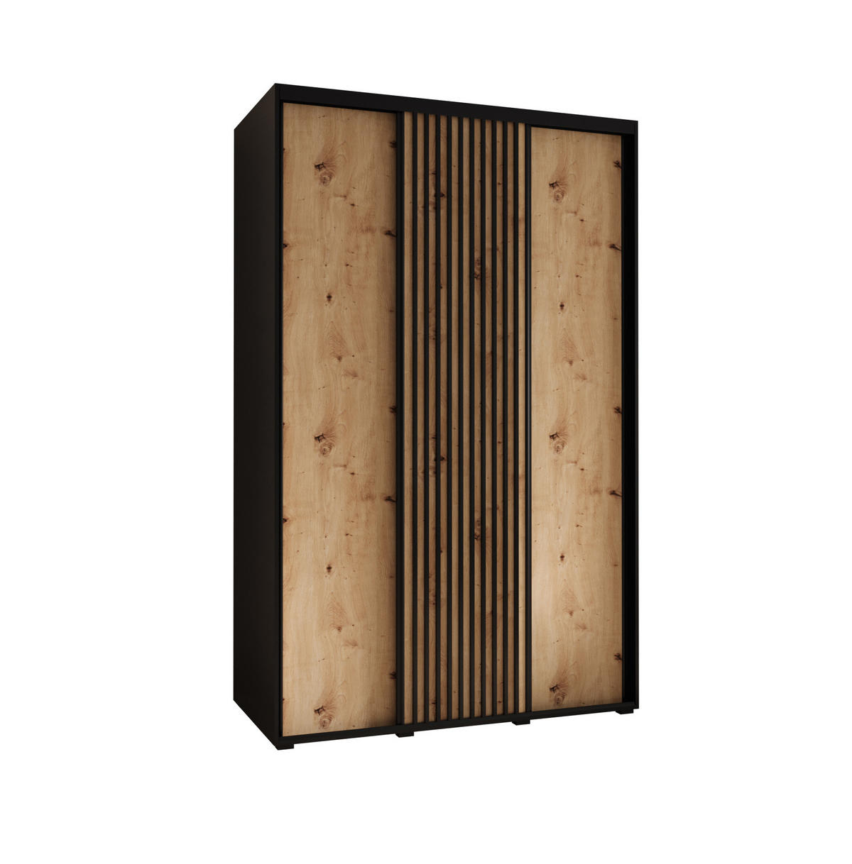 SCHWEBETÜRENSCHRANK 235,2/160/45 3-türig - Schwarz/Eiche Artisan, Holz/Metall (160/235/45cm) - Abiks Möbel