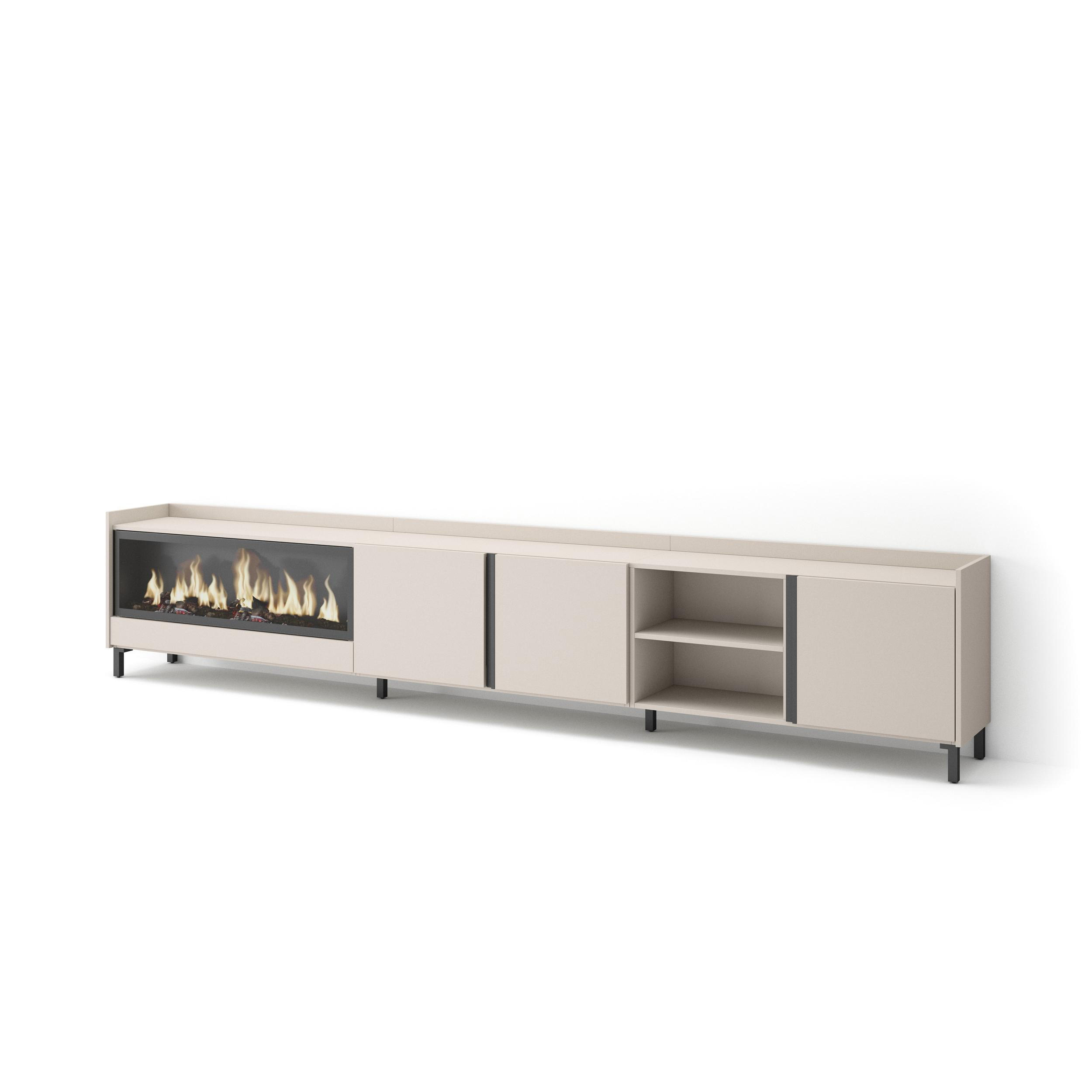 LOWBOARD, Beige, 315/35/61cm, Kamin mit Feuereffekt XXL - Beige, Holzwerkstoff (315/61/35cm) - Skraut Home