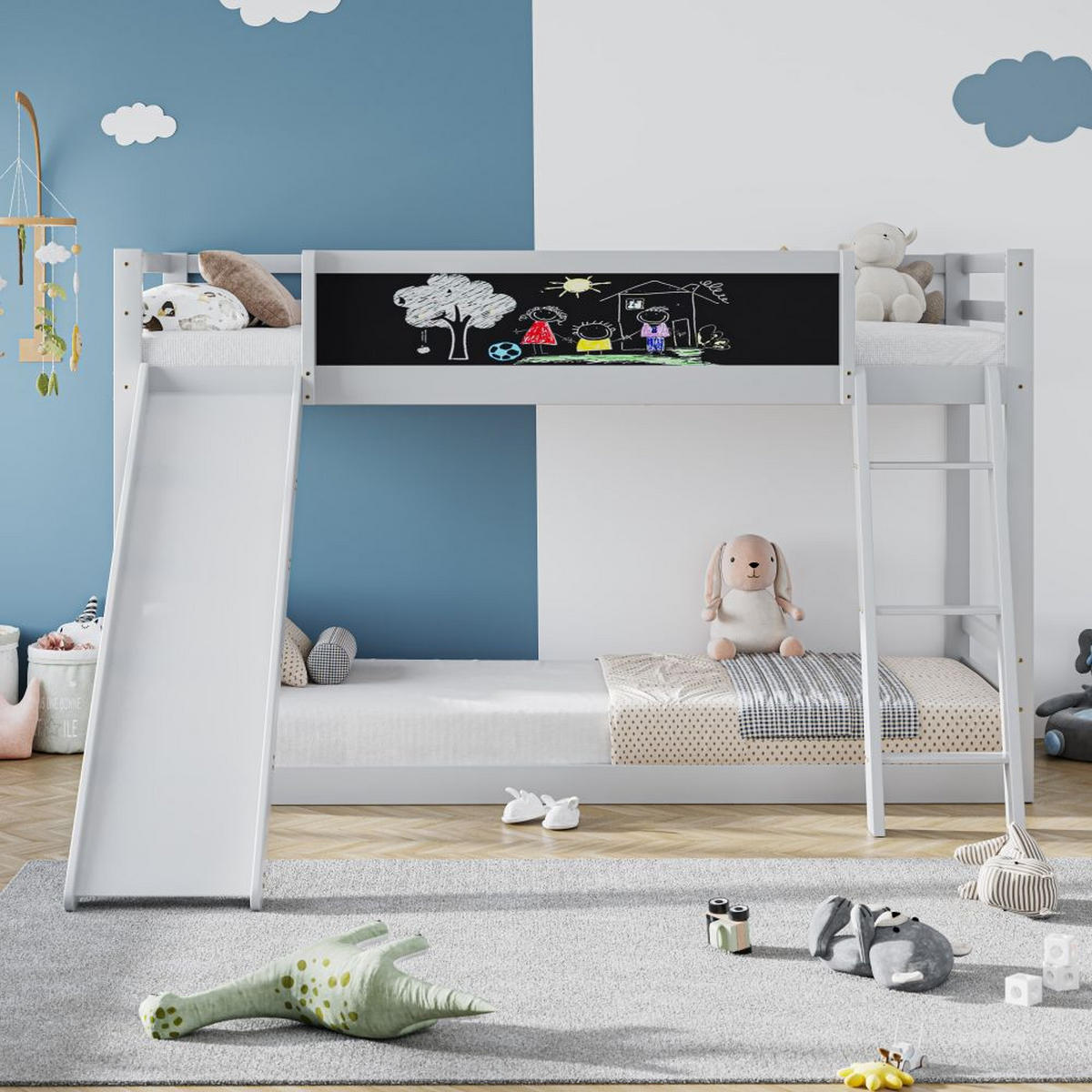 ETAGENBETT 200 x 90cm in Weiß mit Treppe und Rutschen - Weiß, Holz (90/200cm) - KOMHTOM