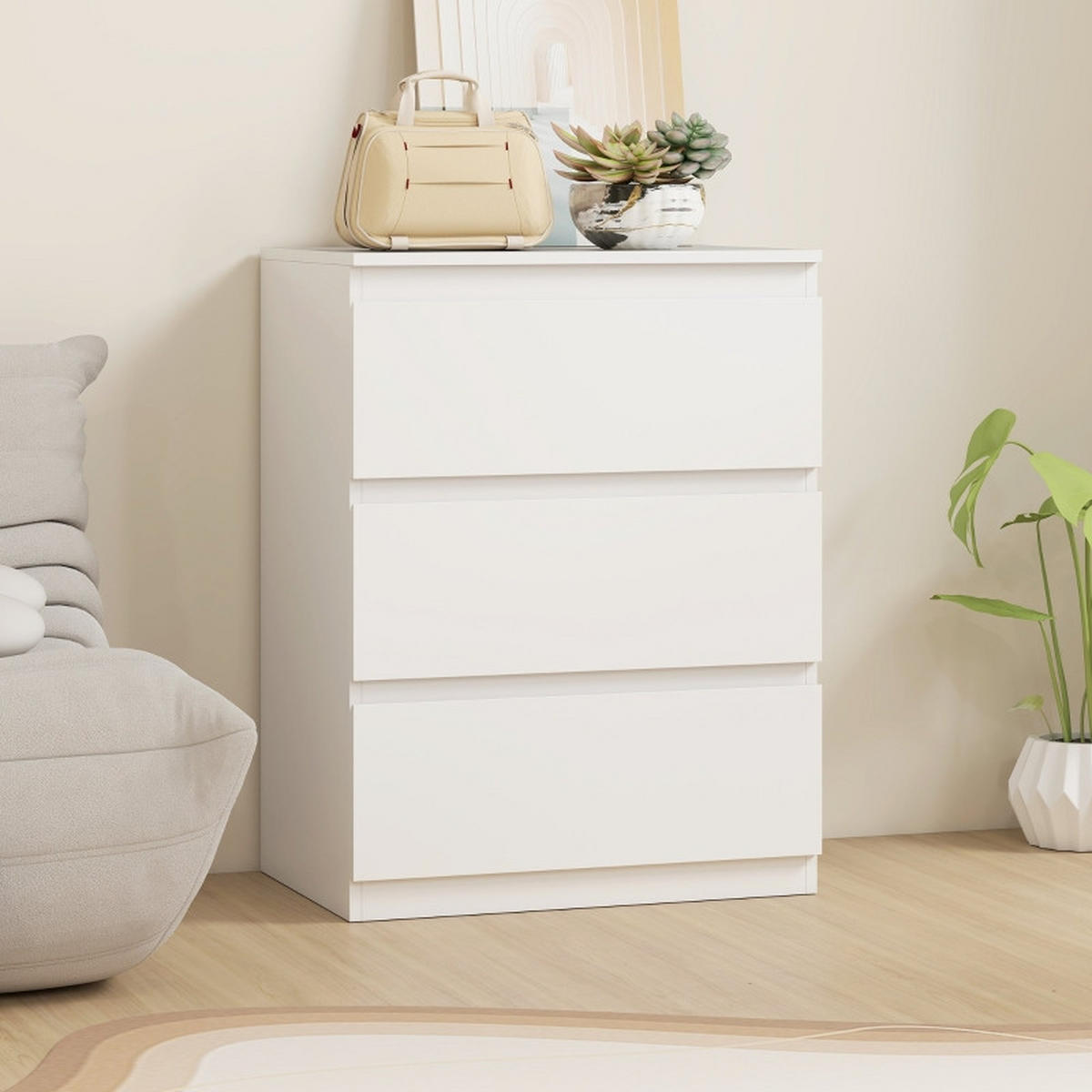 KOMMODE Weiß 60x79x40 cm mit 3 Schubladen - Weiß, Holz (40/79/60cm) - Kaket