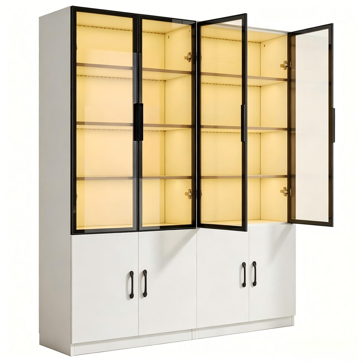 VITRINE Weiß mit Rauchglas, Aluminiumrahmen und farbwechselnder LED-Beleuchtung 120×40×160 cm aus Spanplatte & ESG-Sicherheitsglas - Weiß, Holzwerkstoff (120/160/40cm) - Luhomfu