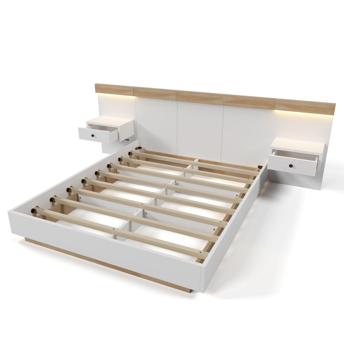 POLSTERBETT aus Holzwerkstoff 140x200 cm in Weiß mit LED & USB-C - Weiß, Holzwerkstoff (140/200cm) - Modfu