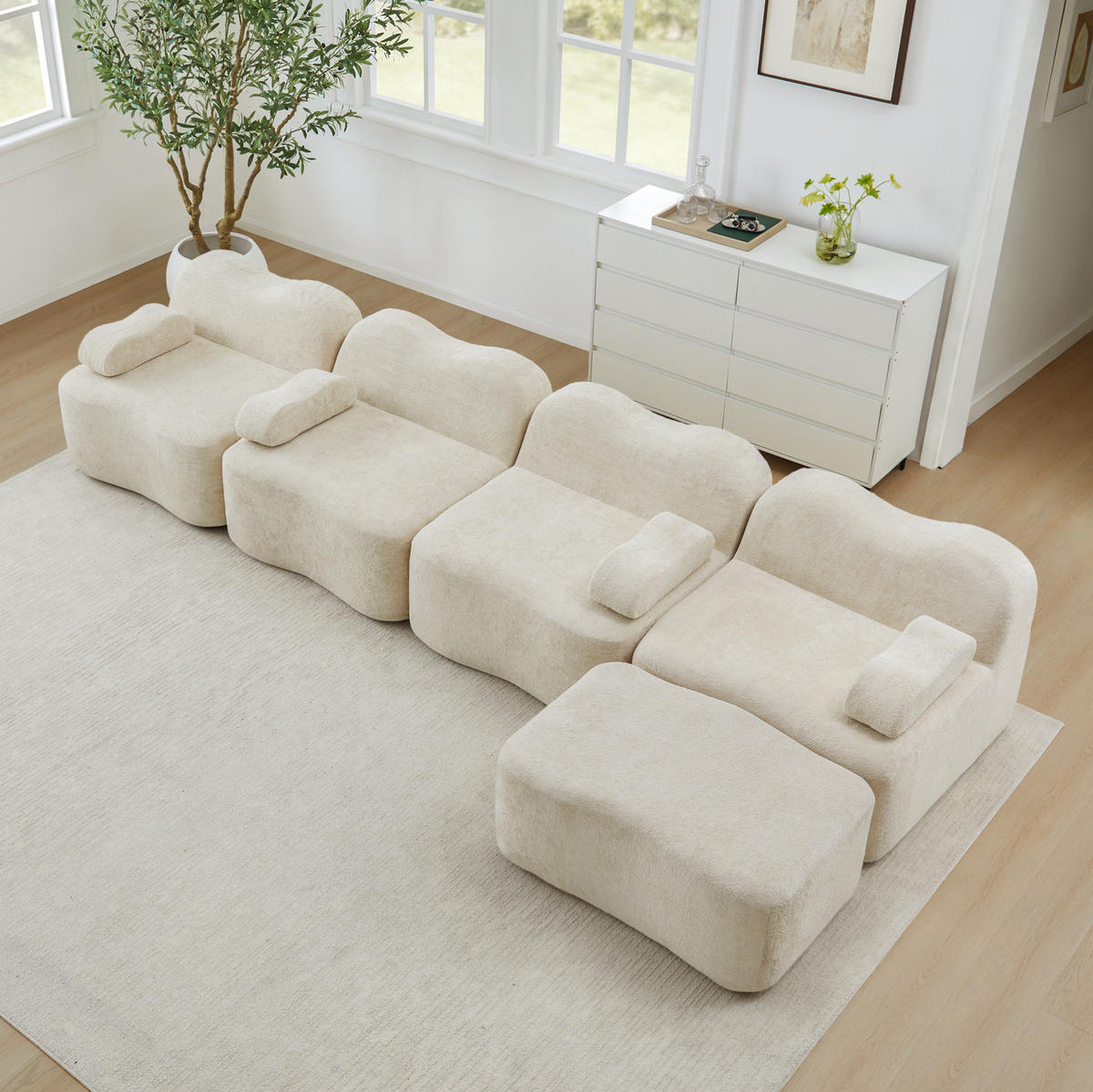 ECKSOFA modular 4-Sitzer mit Ottomanen Samt Beige - Beige, Textil (167/384cm) - Meubliv