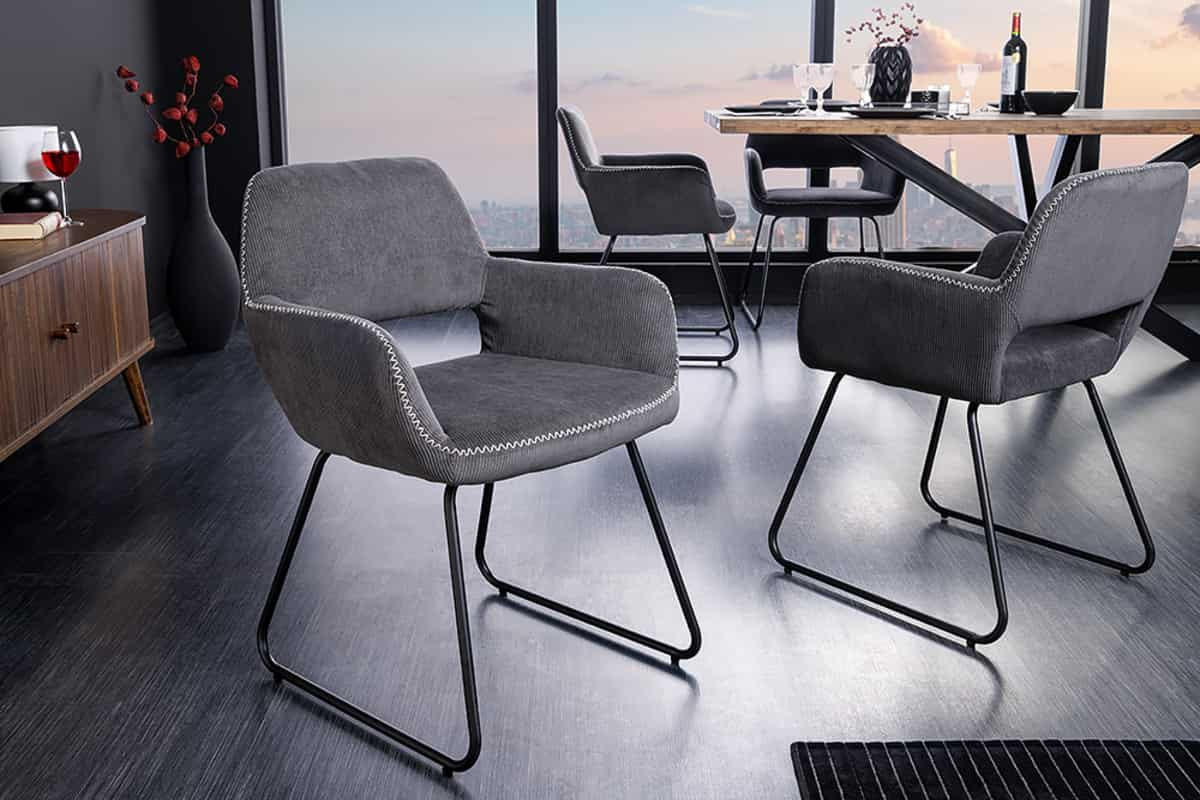 STUHL MUSTANG Cord Grau 80 cm - Schwarz/Grau, Textil/Metall (56/77/56cm) - riess-ambiente