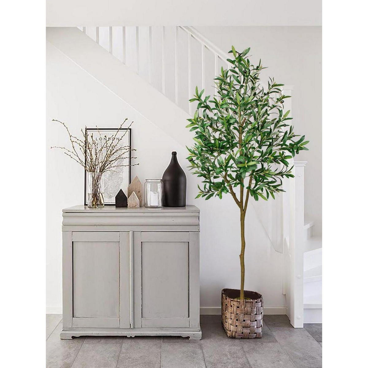 KUNSTBAUM Olivenbaum 180 cm - Olivgrün, Kunststoff (11cm)