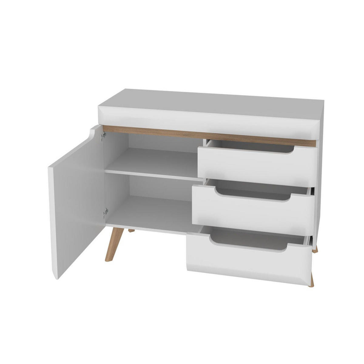 KOMMODE Nodis Weißer Glanz, Kombikommode - Weiß/Braun, Holzwerkstoff (107/83/40cm) - Bettso