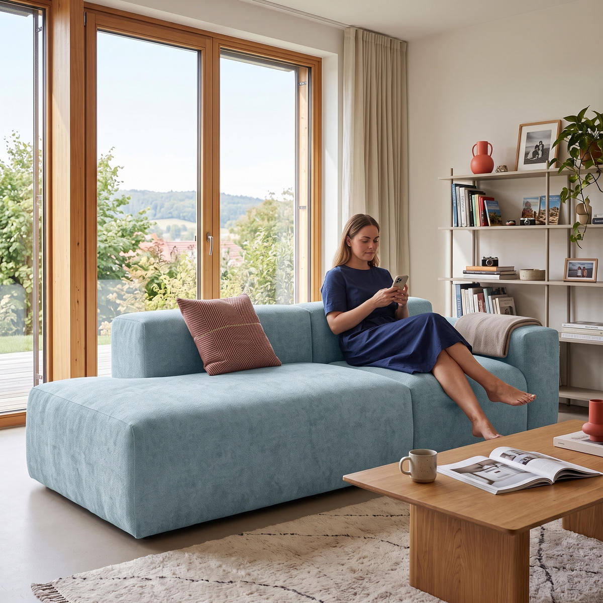 3-SITZER modulares Sofa HEAVEN SET 1 Links, Breite 255 cm Webstoff Blaugrau - Blaugrau/Schwarz, Holz/Kunststoff (255/71/102cm) - Muffo