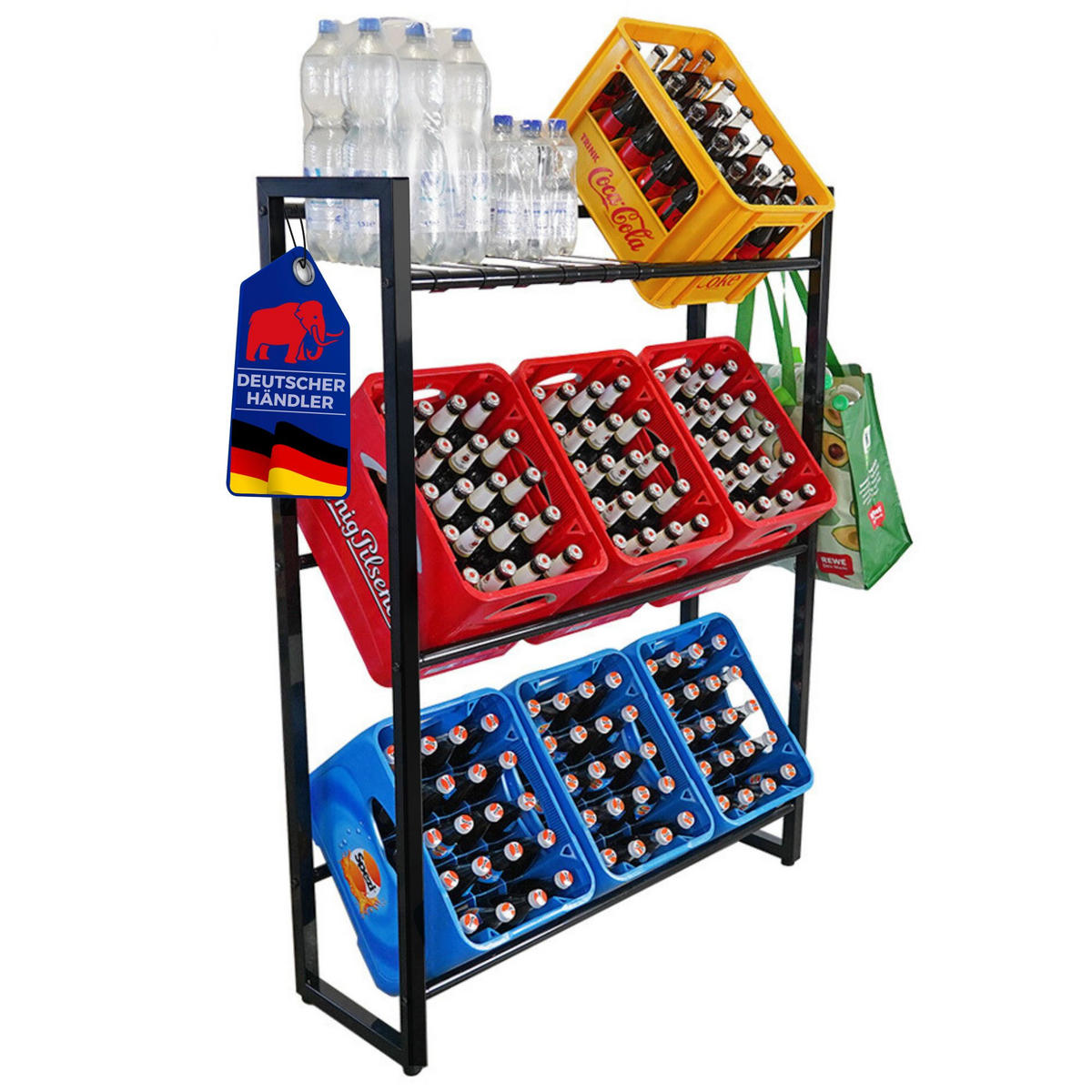 GETRÄNKEKISTENREGAL Königssee XL PLUS mit Auflageträger 137x105x32 9 Kisten auf 3 Ebenen Schwarz - Schwarz, Metall (105/137/32cm) - PROREGAL