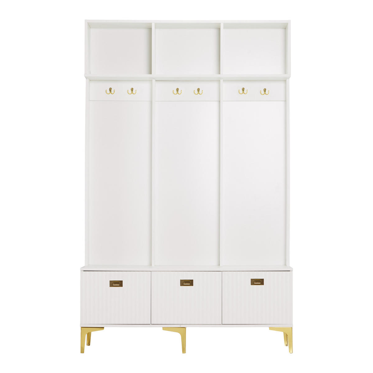 GARDEROBEN weiß & gold, mit sitzbank und 6 haken - Weiß, Holzwerkstoff (120/191/40cm) - Urban Meuble