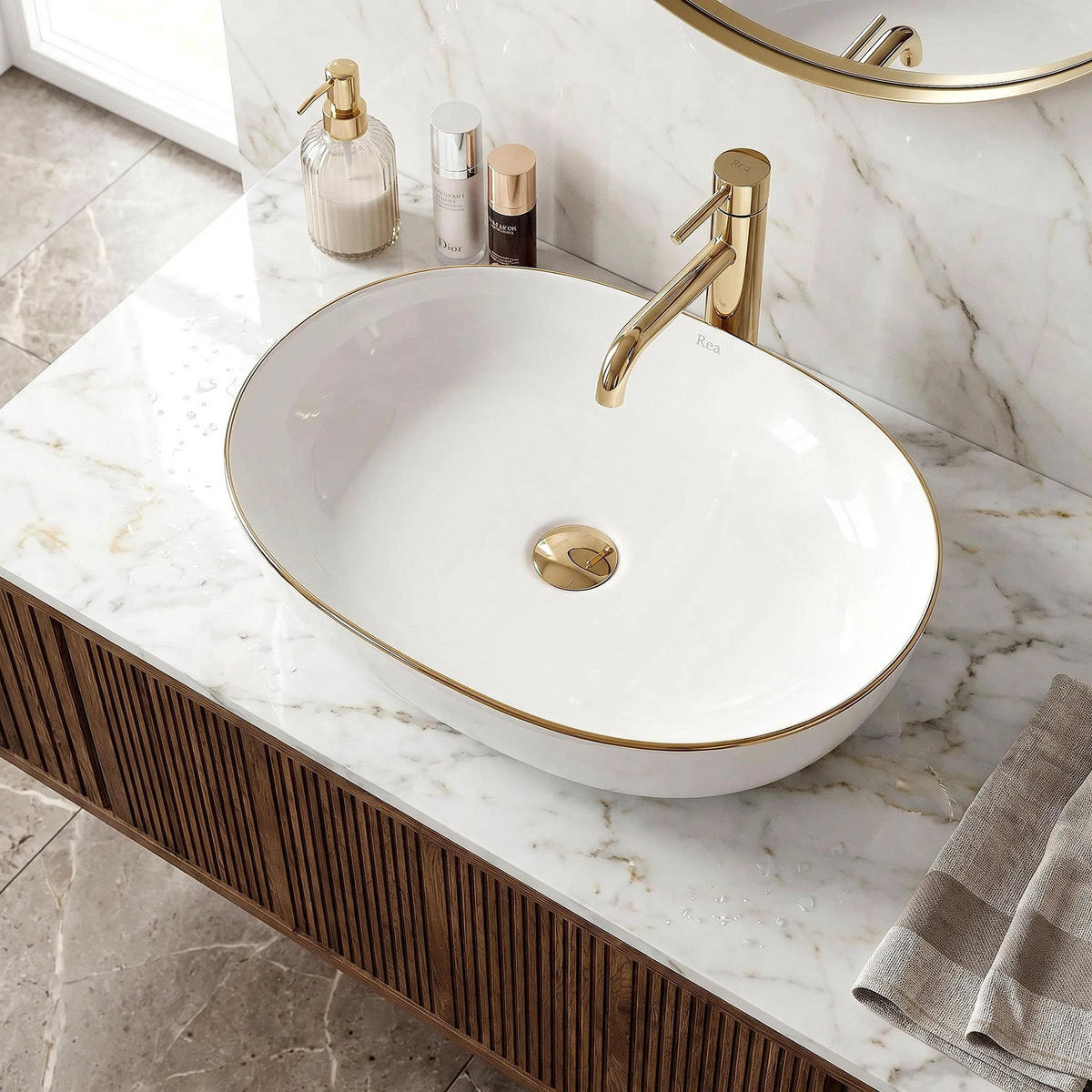 AUFSATZWASCHBECKEN Rea Cleo White Black Edge - Weiß, Keramik (41/14/60.5cm) - REA