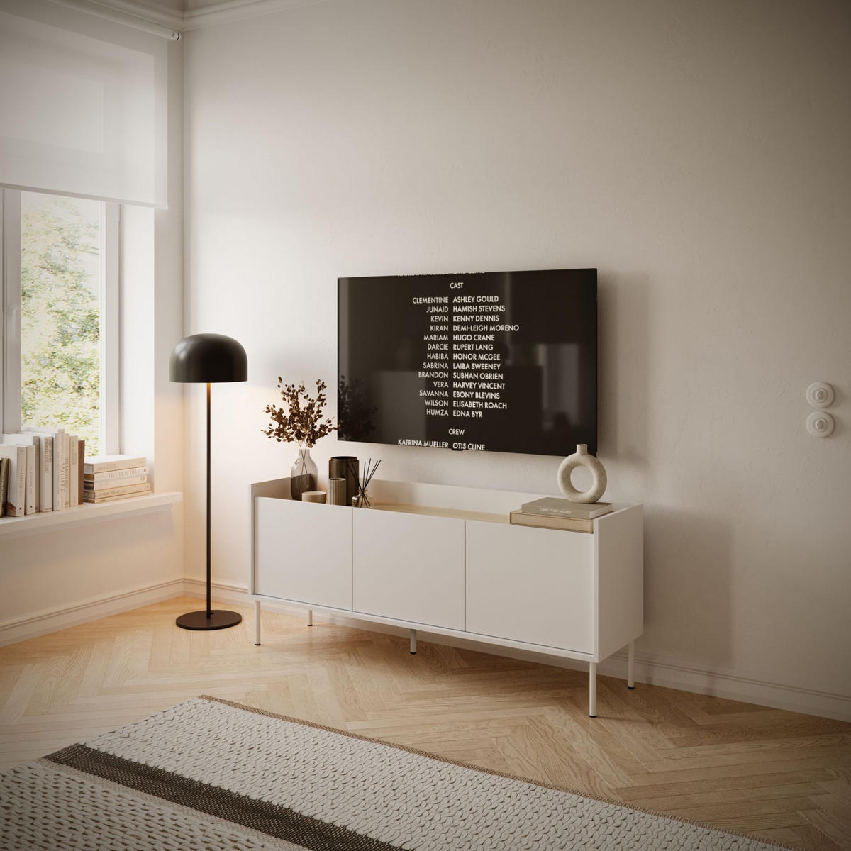 TV-SCHRANK Tovi Weiß / Holzoptik Eiche 140 cm - Weiß, Holzwerkstoff/Metall (139.8/58.5/36.4cm) - Selsey