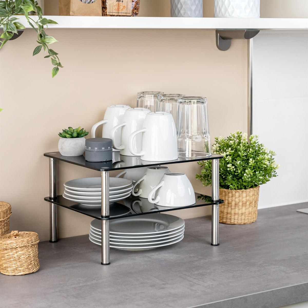 GLAS-KÜCHENREGAL schwarz - Schwarz, Glas (32/21/28cm) - bremermann