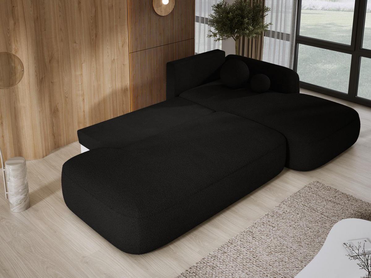 ECKSOFA BABU mit Schlaffunktion, Moderne Polsterecke für Wohnzimmer, funktionales Schlafsofa im Stoff NOW OR NEVER, 300x105x60cm rechte, Schwarz​ - Schwarz, Holz/Textil (300/190cm) - DomoHome