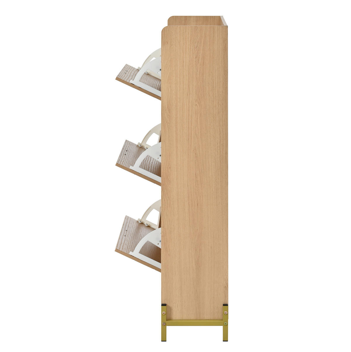 SCHUHSCHRANK aus MDF 90x24x119 cm Natur mit 3 Klapptüren, Soft-Close und offenen Seitenfächern - Naturfarben, Holzwerkstoff (90/119/24cm) - Modfu